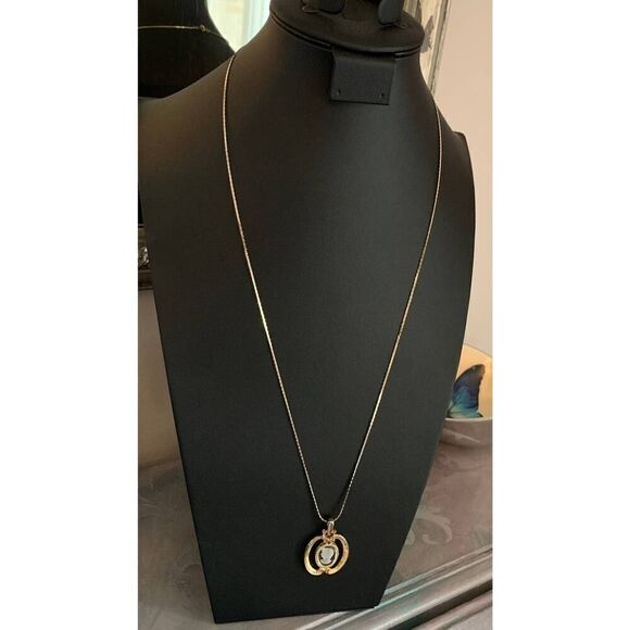 HMS Jewelry - HMS Lovely Oval Pendant w/frosted Cameo, Vintage, Stamped